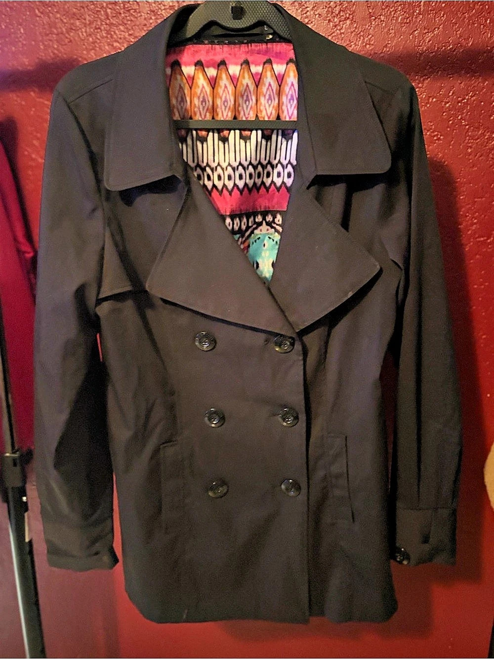 Vertigo Women's Geometric Trench Coat in Black Size Large